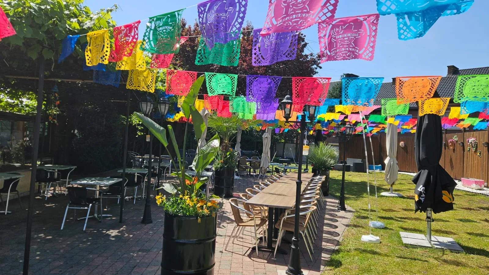 Grande tablée dressée pour un service traiteur mexicain — El Mexicanito, Charleroi