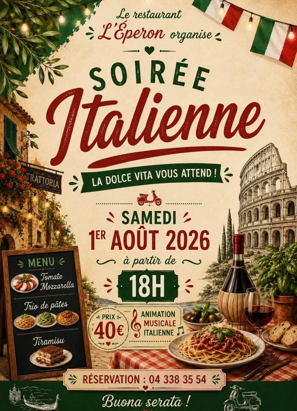 Soirée Italienne — événement chez L'Eperon Restaurant à Liège