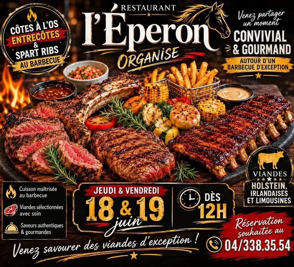 Barbecue d'exception — Côtes à l'os, entrecôtes & spare ribs — événement chez L'Eperon Restaurant à Liège
