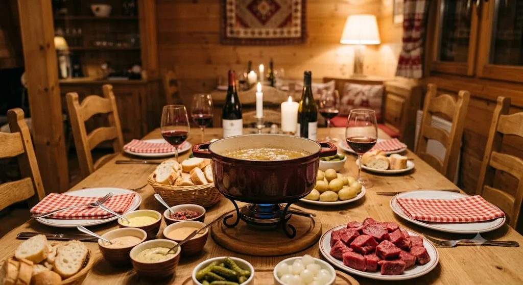 Fondue bourguignonne servie au Restaurant Tagalop, Ohain